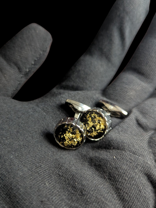 Premium Black Galaxy Cufflinks in Silver Frame