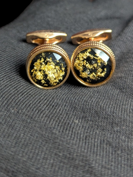 Premium Black Galaxy Cufflinks in Rose Gold Frame