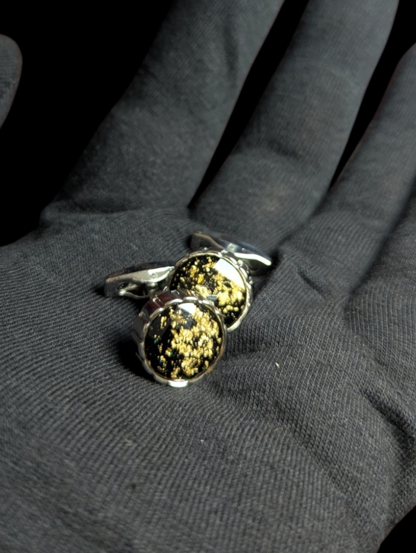 Premium Black Galaxy Cufflinks in Silver Frame