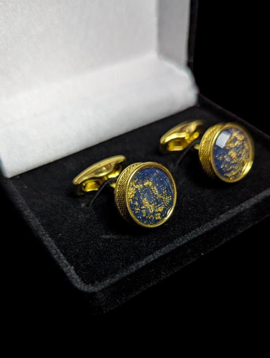 Premium Blue Galaxy Cufflinks in Golden Frame