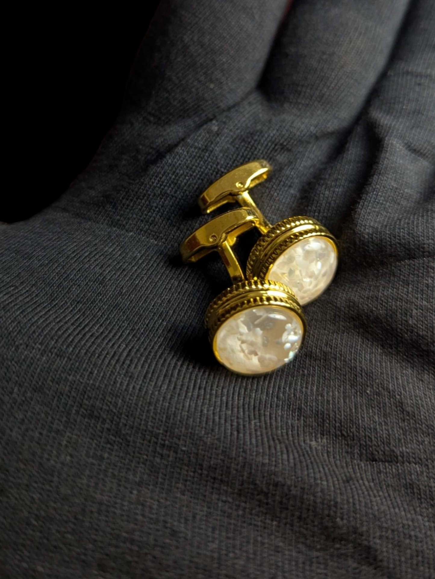 Premium White Pearl Cufflinks in Golden Frame