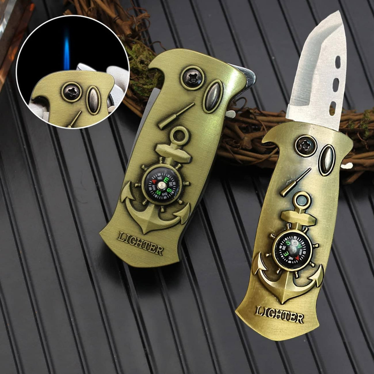 4-in-1 Survival Knife with Lighter – Compact Multi-Function Outdoor Tool