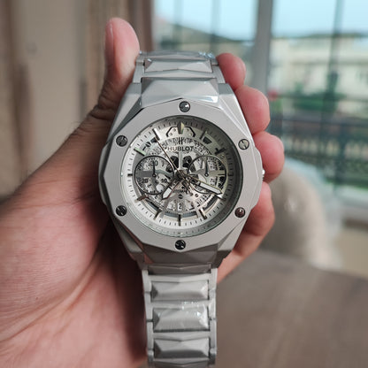 Hublot Premium Skeleton Watch - Luxury Diamond Cut Chain Khaanvaade