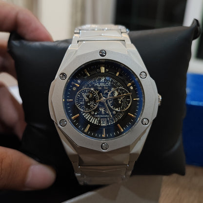 Hublot Premium Skeleton Watch - Luxury Diamond Cut Chain Khaanvaade