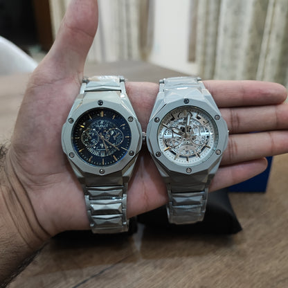 Hublot Premium Skeleton Watch - Luxury Diamond Cut Chain Khaanvaade
