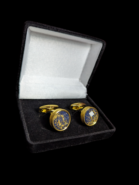 Premium Blue Galaxy Cufflinks in Golden Frame