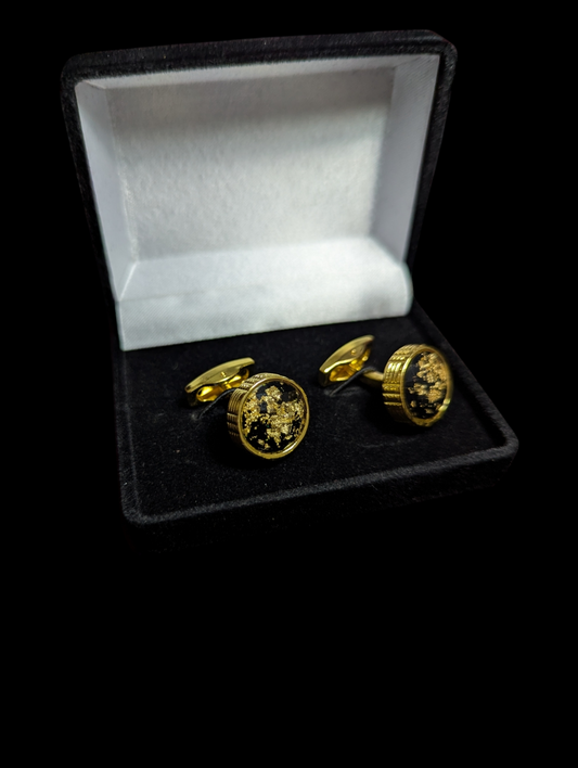 Premium Black Galaxy cufflinks in Golden frame