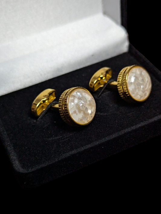 Premium White Pearl Cufflinks in Golden Frame
