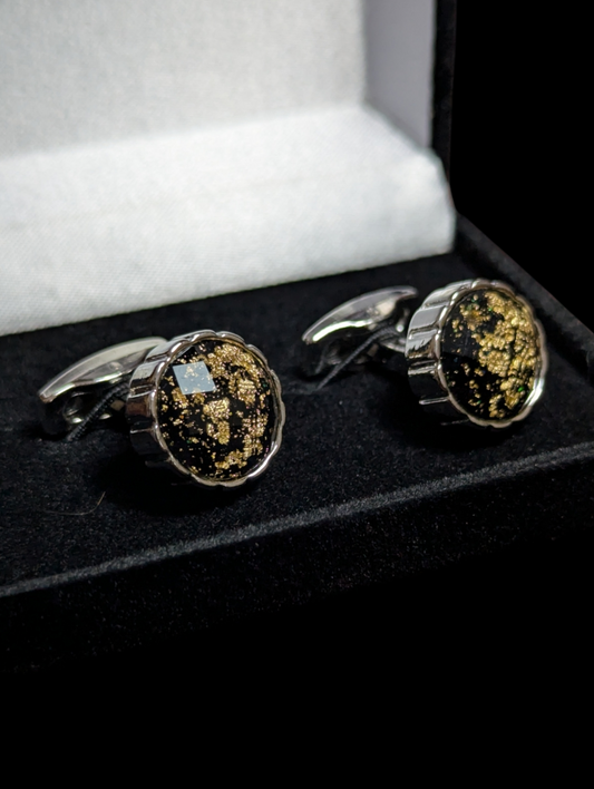 Premium Black Galaxy Cufflinks in Silver Frame