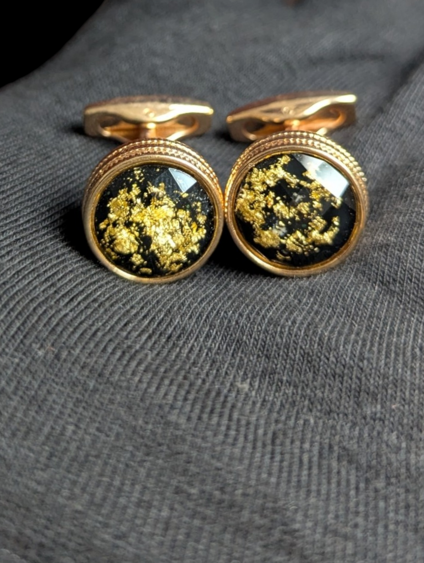 Premium Black Galaxy Cufflinks in Rose Gold Frame