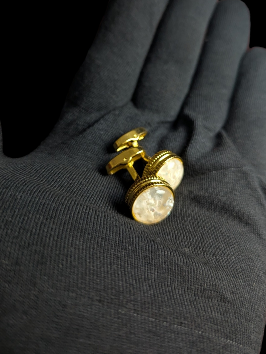 Premium White Pearl Cufflinks in Golden Frame