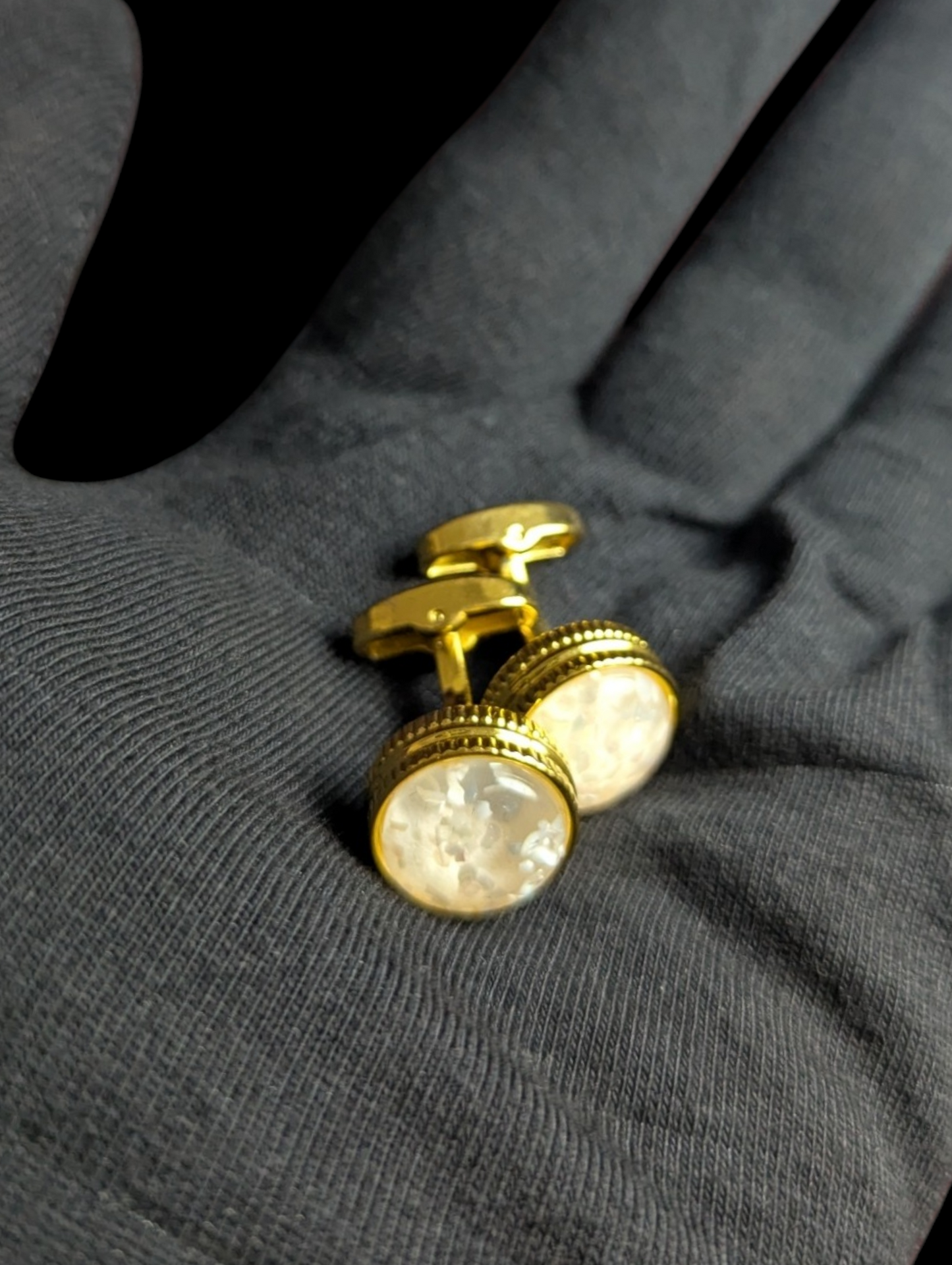 Premium White Pearl Cufflinks in Golden Frame