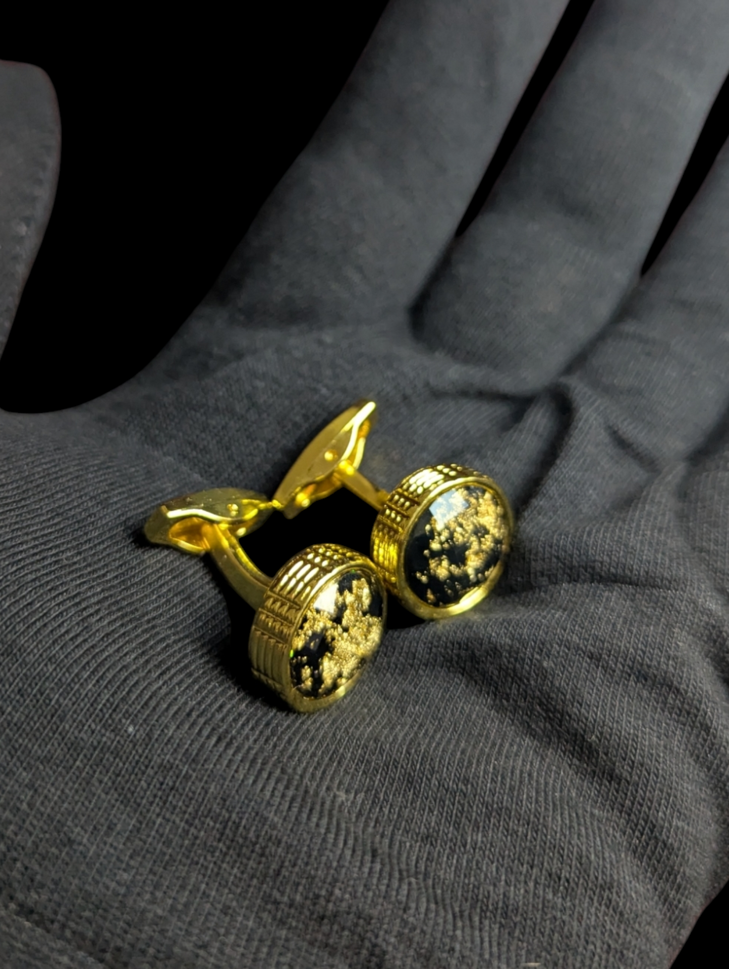 Premium Black Galaxy cufflinks in Golden frame