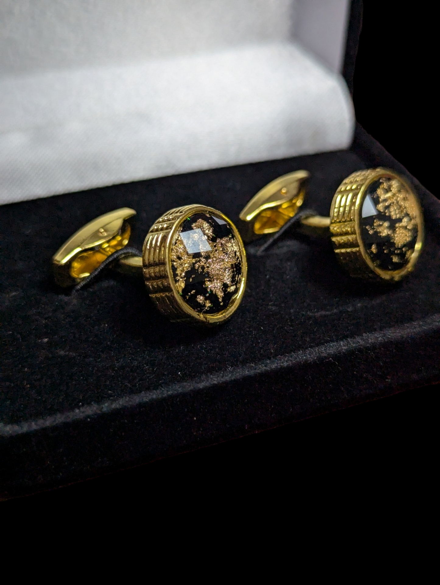 Premium Black Galaxy cufflinks in Golden frame