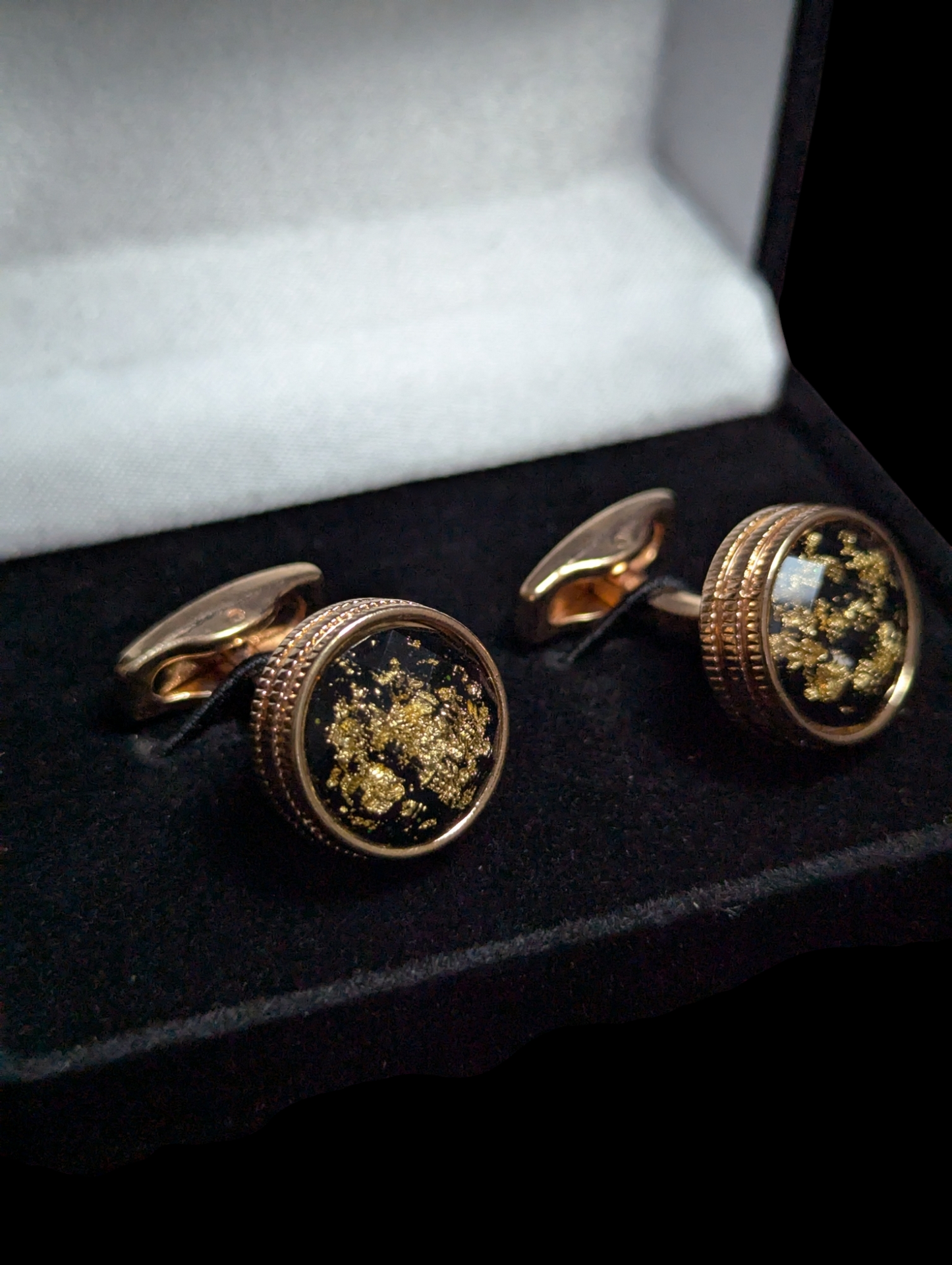 Premium Black Galaxy Cufflinks in Rose Gold Frame