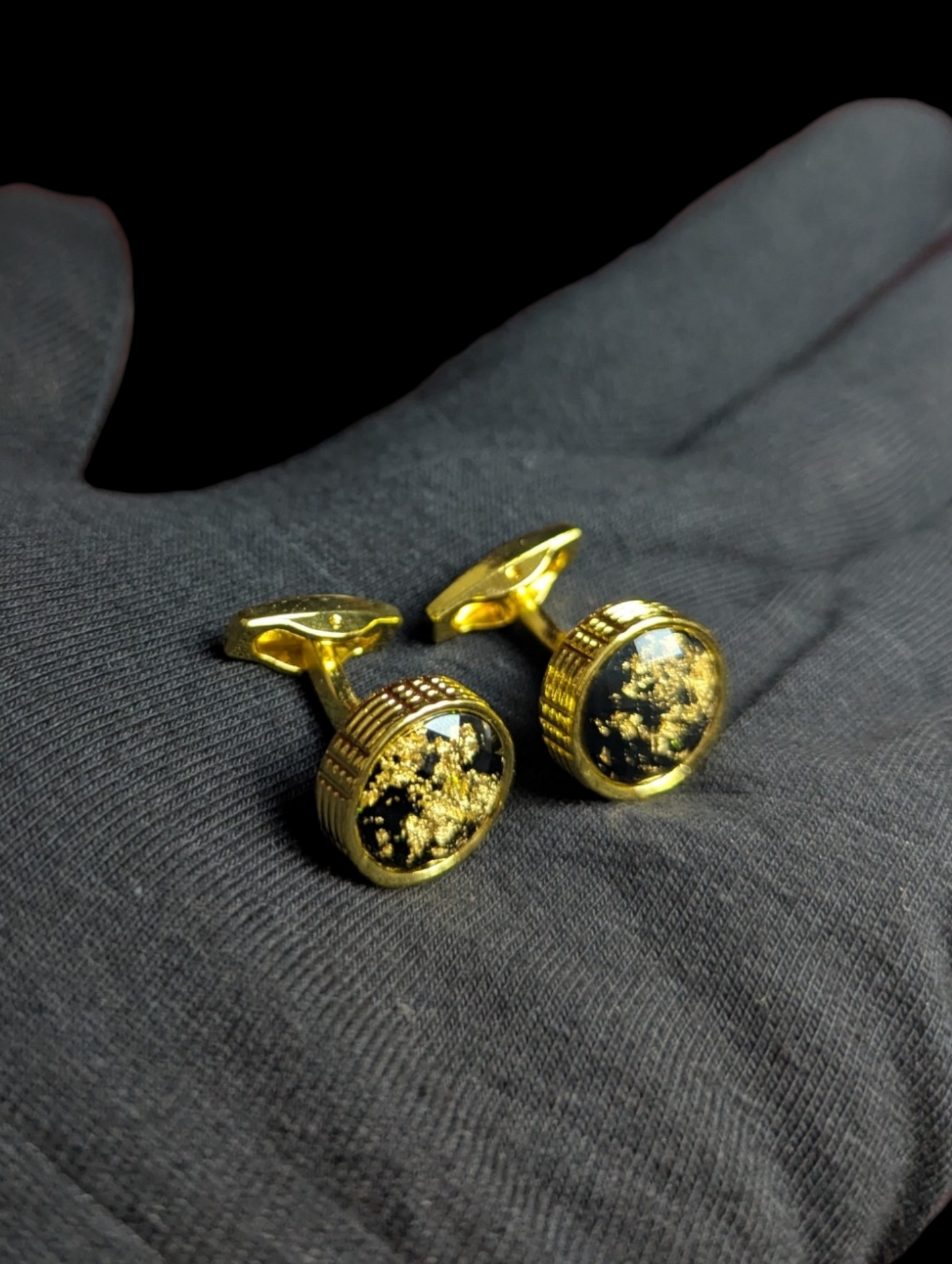 Premium Black Galaxy cufflinks in Golden frame