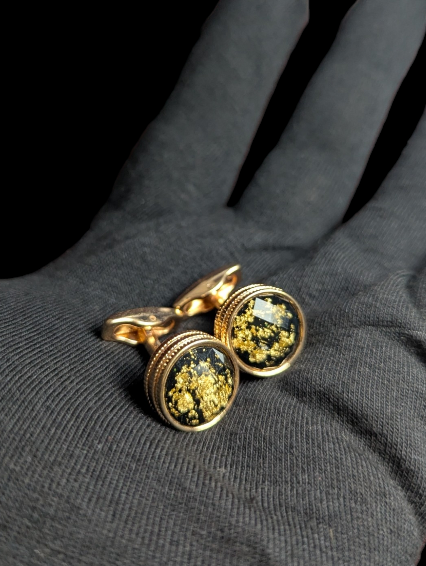 Premium Black Galaxy Cufflinks in Rose Gold Frame