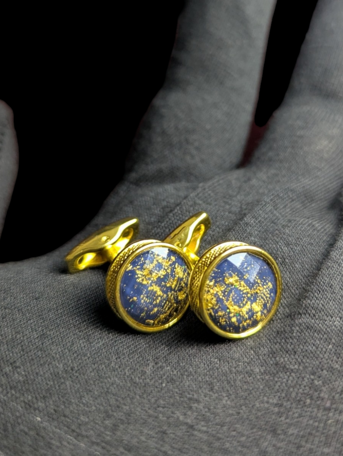 Premium Blue Galaxy Cufflinks in Golden Frame