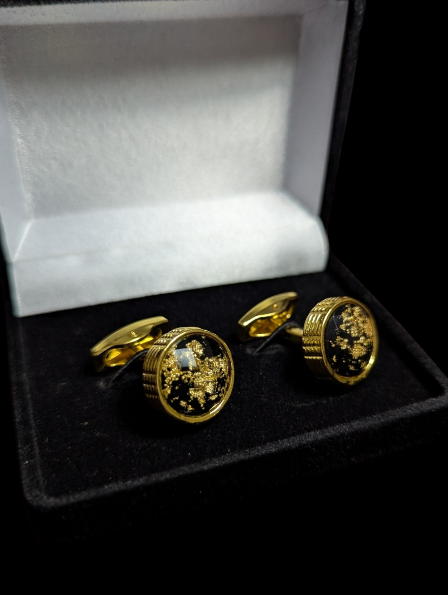 Premium Black Galaxy cufflinks in Golden frame
