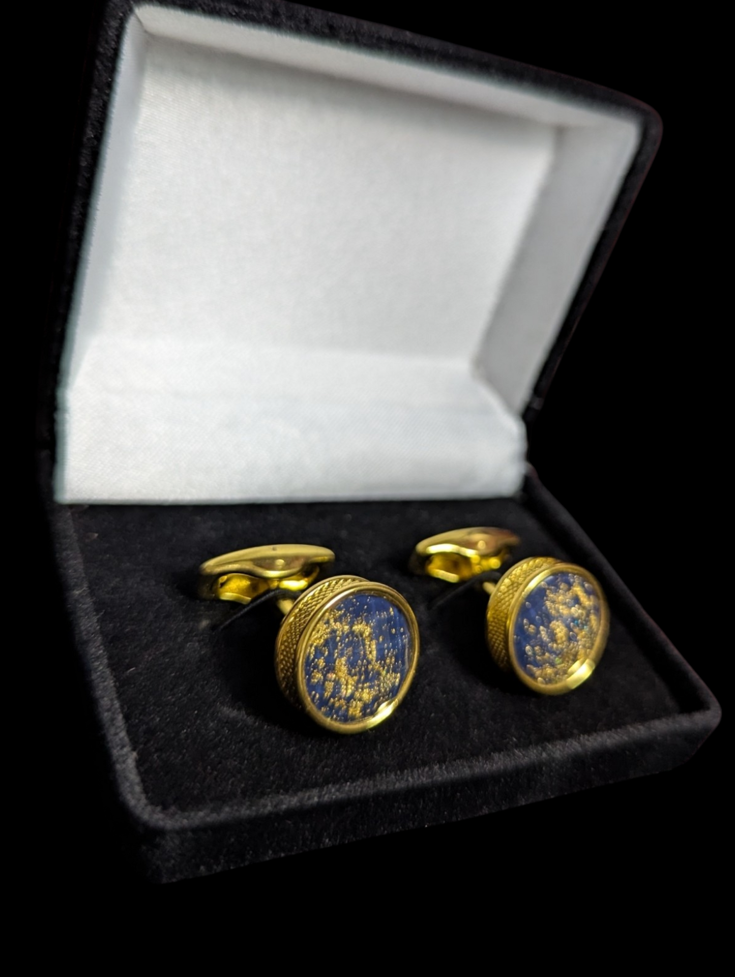 Premium Blue Galaxy Cufflinks in Golden Frame