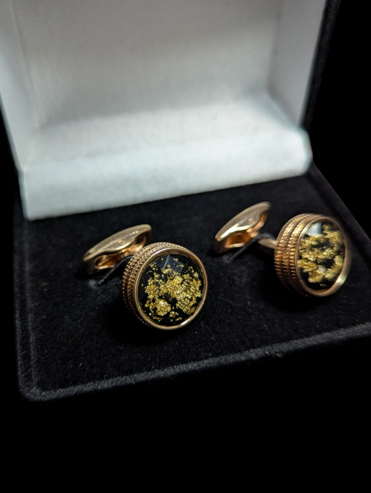 Premium Black Galaxy Cufflinks in Rose Gold Frame
