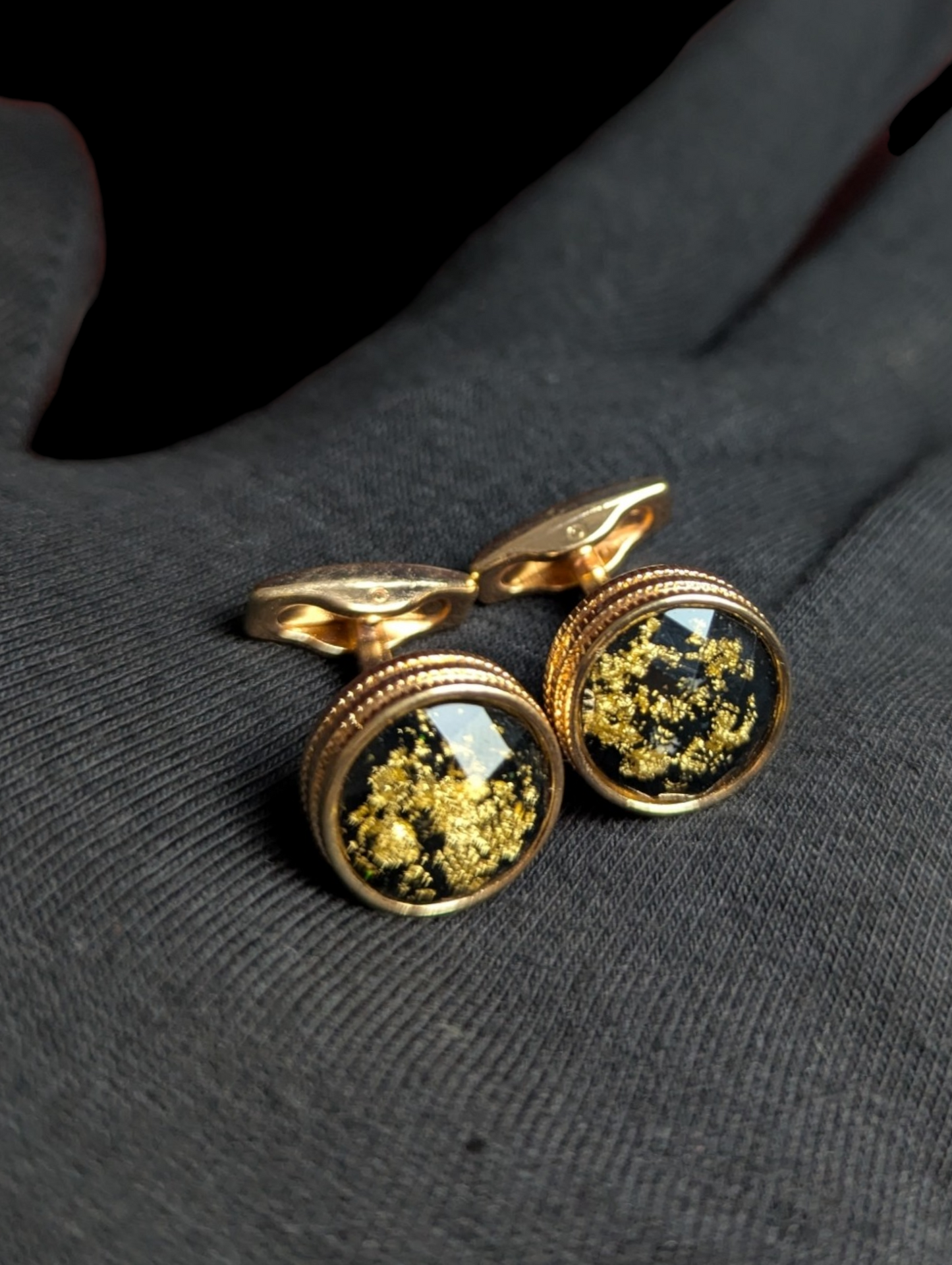 Premium Black Galaxy Cufflinks in Rose Gold Frame