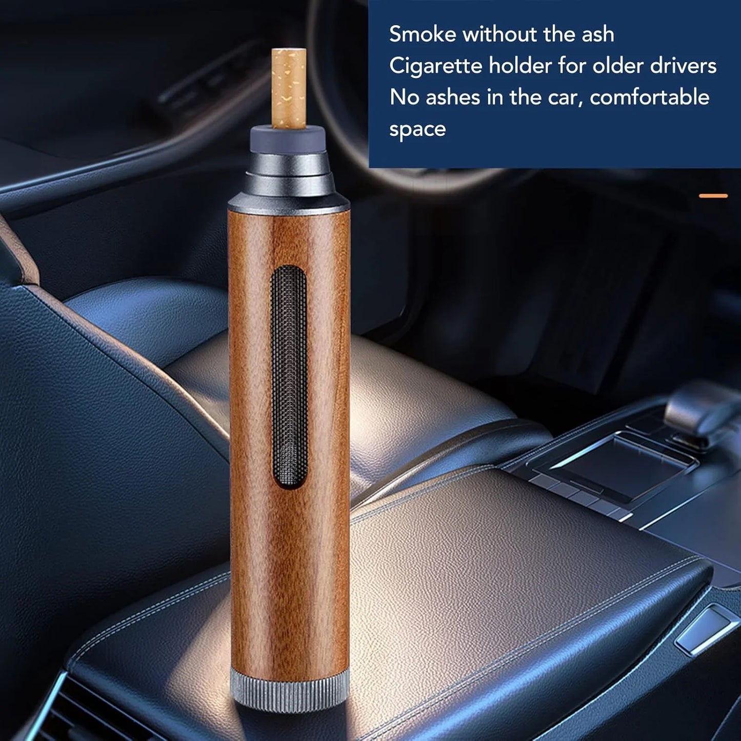 Portable Mini Car Ashtray Fireproof Walnut Design with Lid Luxury Lighters