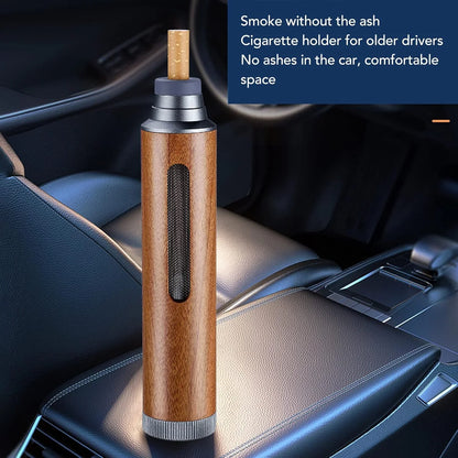 Portable Mini Car Ashtray Fireproof Walnut Design with Lid Luxury Lighters