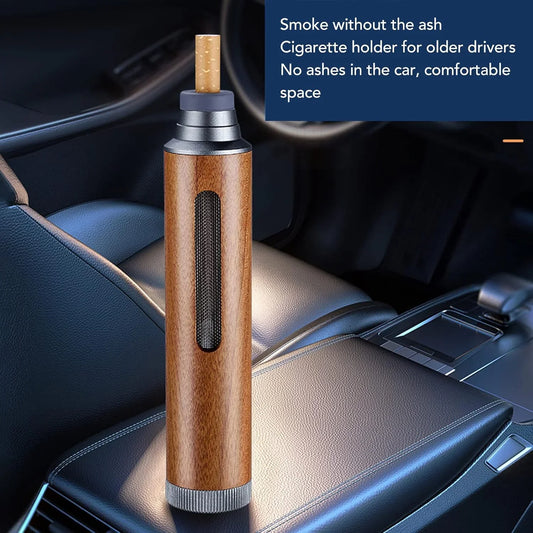 Portable Mini Car Ashtray Fireproof Walnut Design with Lid Luxury Lighters