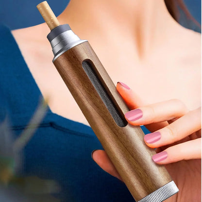 Portable Mini Car Ashtray Fireproof Walnut Design with Lid Luxury Lighters