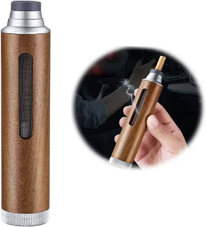 Portable Mini Car Ashtray Fireproof Walnut Design with Lid Luxury Lighters