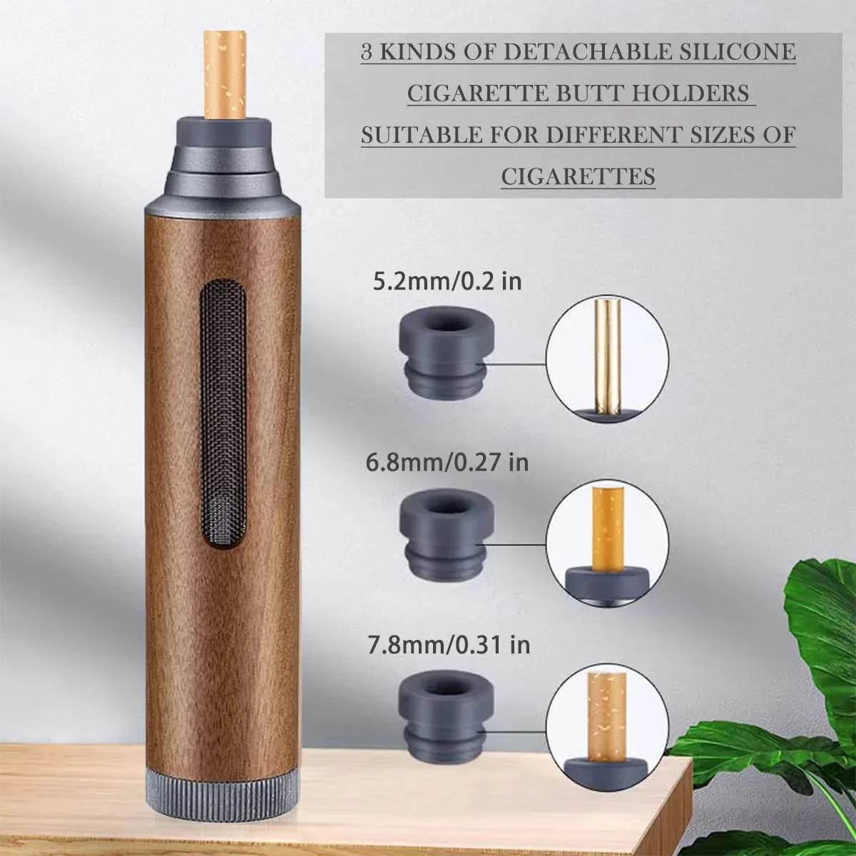 Portable Mini Car Ashtray Fireproof Walnut Design with Lid Luxury Lighters