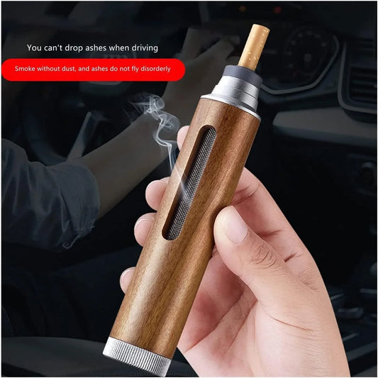 Portable Mini Car Ashtray Fireproof Walnut Design with Lid Luxury Lighters