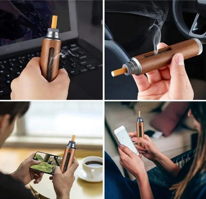 Portable Mini Car Ashtray Fireproof Walnut Design with Lid Luxury Lighters
