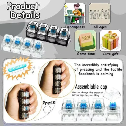 Keyboard Fidget Stress Relief Keychain for Kids & Adults (Random Colors | KC) Toynix